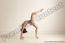 Swimsuit Gymnastic poses Woman White Moving poses Slim long brown Dynamic poses Academic